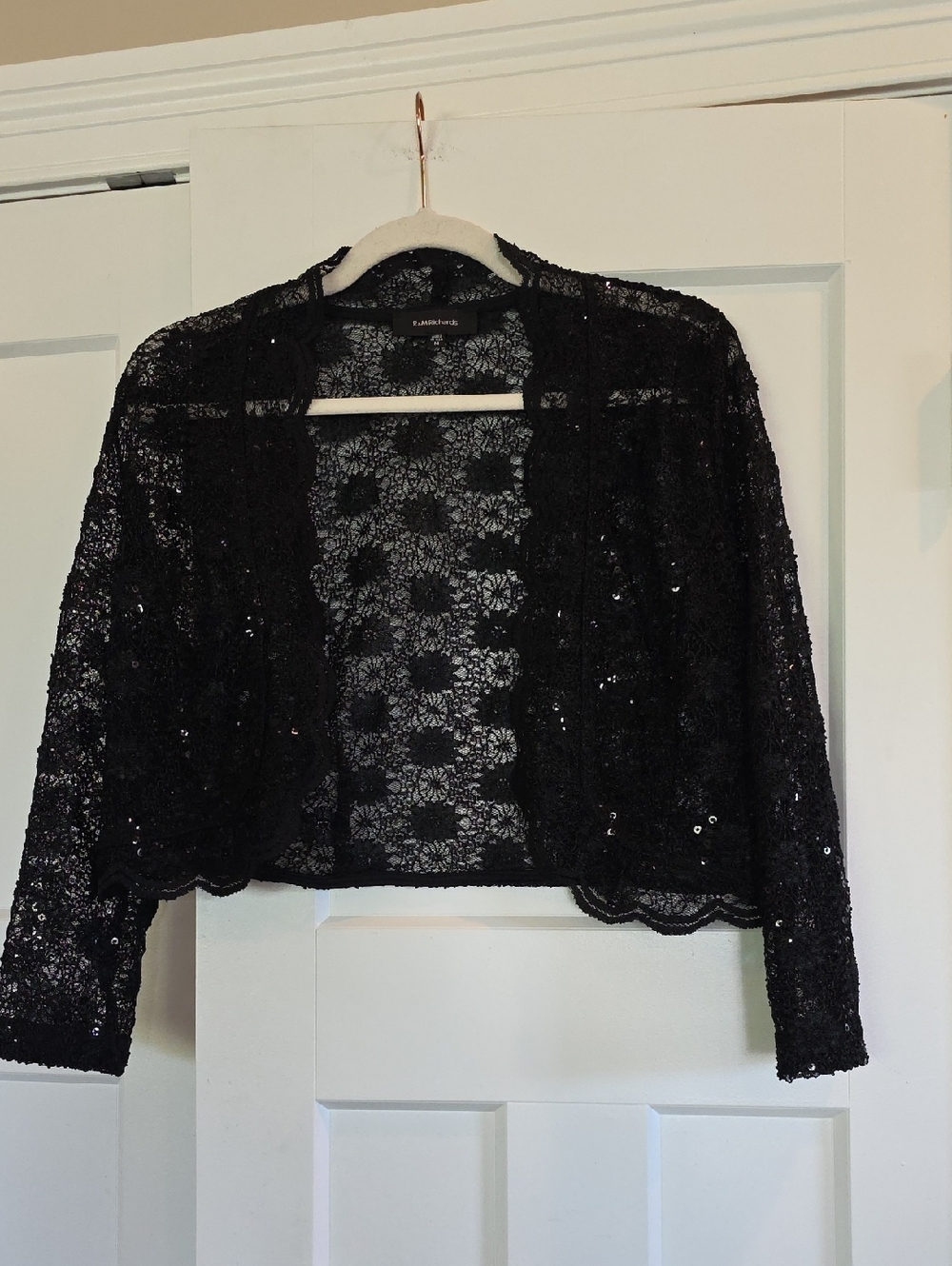 R&M Richards Black Lace Sequin Shrug